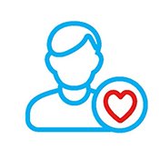 Outline of a person with a red heart symbol, representing personalized service | MSC Cruises