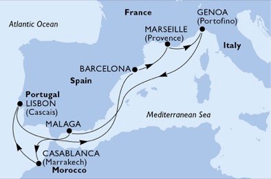 Portugal, España, Francia, Italia, Marruecos