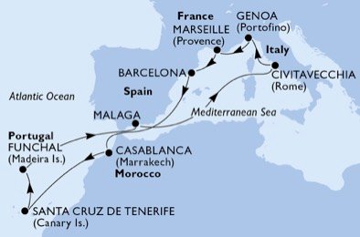 Italia, Francia, España, Marruecos, Portugal