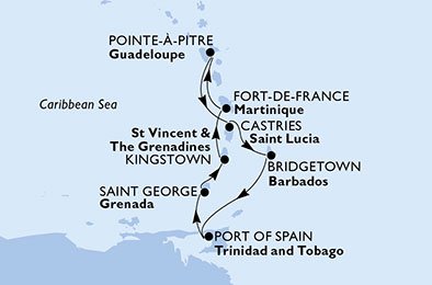 Guadalupe, Santa Lucía, Barbados, Trinidad y Tobago, Granada, San Vicente y las Granadinas, Martinica