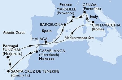 Portugal, España, Italia, Francia, Marruecos