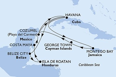 Cuba, Jamaica, Gran Caimán, México, Belice, Honduras