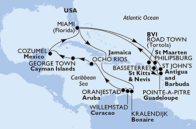 Estados Unidos, Aruba, Jamaica, Gran Caimán, México, Antigua y Barbuda, St. Kitts, Islas Vírgenes (Británicas), Guadalupe, St. Maarten