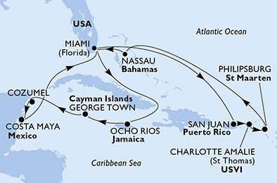 Estados Unidos, Puerto Rico, Islas Vírgenes (Estadounidenses), St. Maarten, Bahamas, Jamaica, Gran Caimán, México