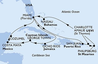 Estados Unidos, Jamaica, Gran Caimán, México, Puerto Rico, Islas Vírgenes (Estadounidenses), St. Maarten, Bahamas