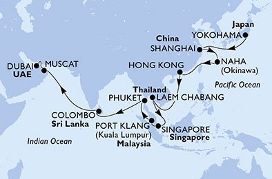 Japón, China, Hong Kong, Tailandia, Singapur, Malasia, Sri Lanka, Omán, Emiratos Árabes Unidos