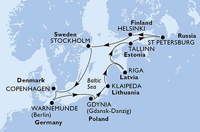 Dinamarca, Alemania, Polonia, Lituania, Letonia, Estonia, Rusia, Finlandia, Suecia