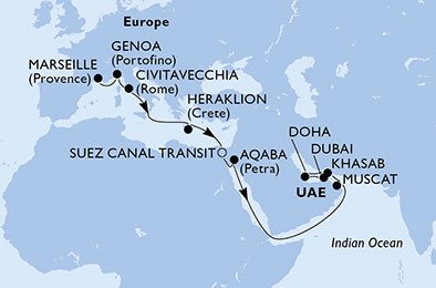Francia, Italia, Grecia, Egipto, Jordania, Omán, Qatar, Emiratos Árabes Unidos