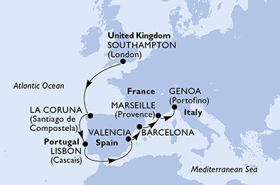 Francia, España, Portugal, Francia, Italia