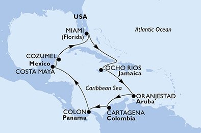 Estados Unidos, Jamaica, Aruba, Colombia, Panamá, México