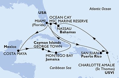 Estados Unidos, Puerto Rico, Islas Vírgenes (Estadounidenses), Bahamas, México, Gran Caimán, Jamaica