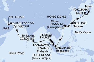 Emiratos Árabes Unidos, Sri Lanka, Tailandia, Malasia, Singapur, China, Hong Kong, Taiwán, Japón