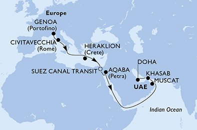 Italia, Grecia, Egipto, Jordania, Omán, Qatar