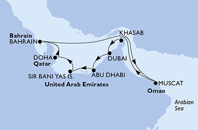 Dubai,Dubai,Abu Dhabi,Sir Bani Yas Is,Doha,Doha,Bahrain,Muscat,Khasab,Dubai,Dubai