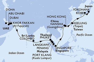 Qatar, Emiratos Árabes Unidos, Sri Lanka, Tailandia, Malasia, Singapur, China, Hong Kong, Taiwán, Japón